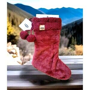 NWT UGG Cynthia Plush Christmas Stocking ~ Dark Cherry Red~ 7.5" X 21"